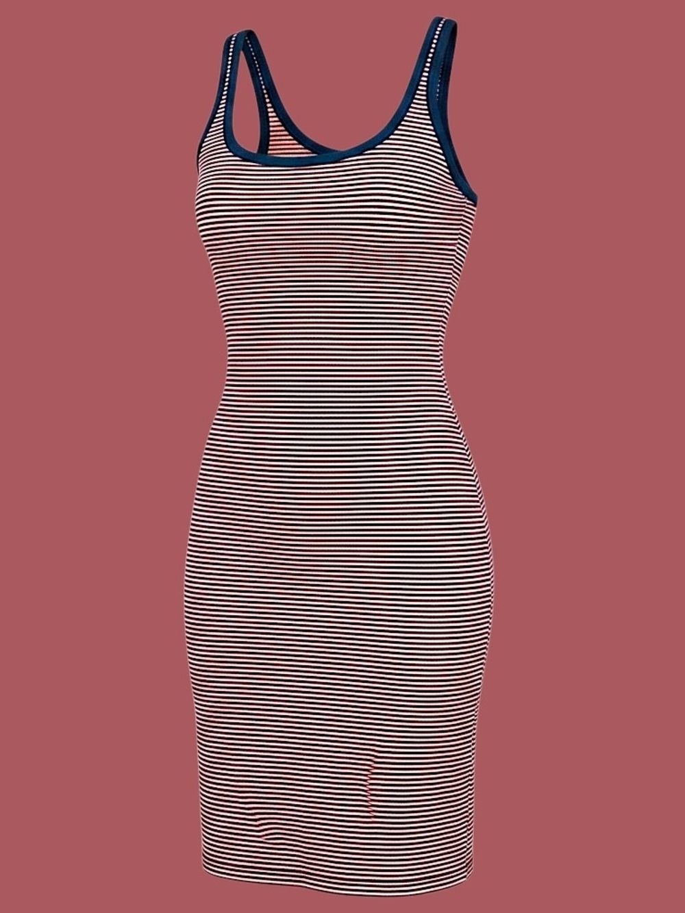 🚺 M US — ZARA Trafaluc Striped Racerback Mini Dress [NAVY BLUE/RED/WHITE]